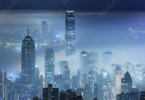 香港维多利亚港朦胧的夜景
